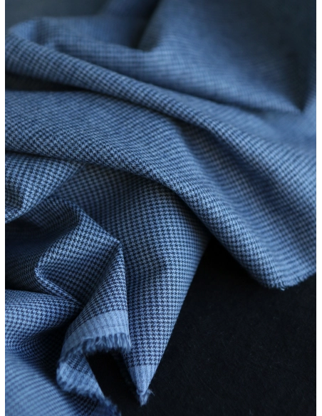 Coco - Coton gratté doux tissage mini pied de poule (pied de puce) Bleu