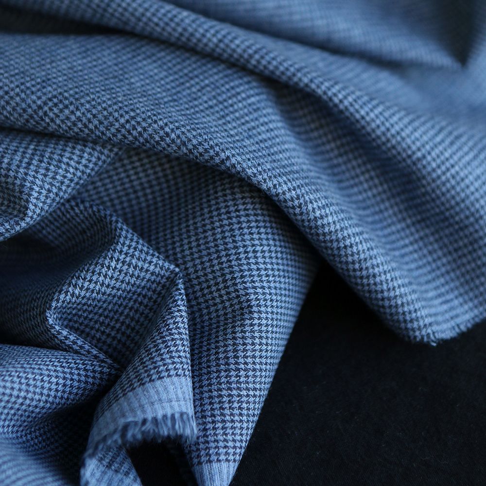 Coco - Coton gratté doux tissage mini pied de poule (pied de puce) Bleu