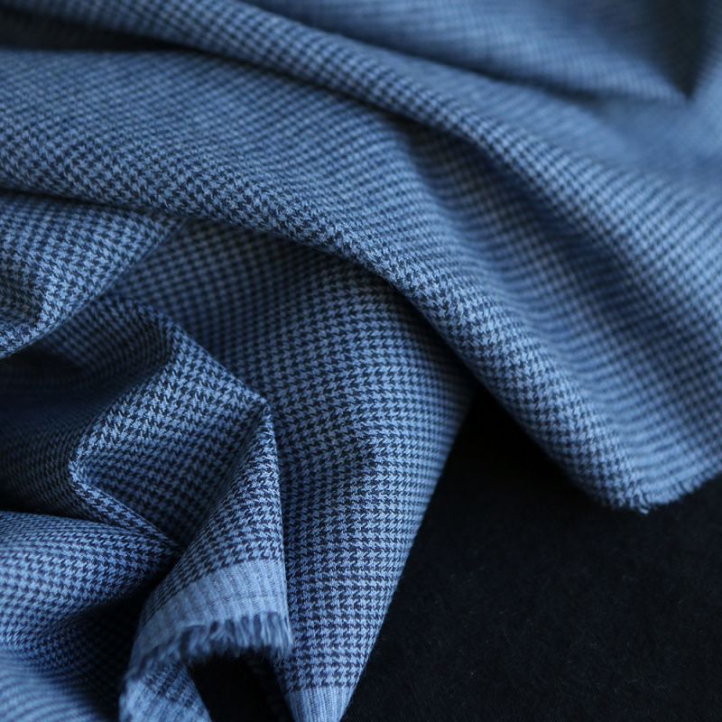 Coco - Coton gratté doux tissage mini pied de poule (pied de puce) Bleu