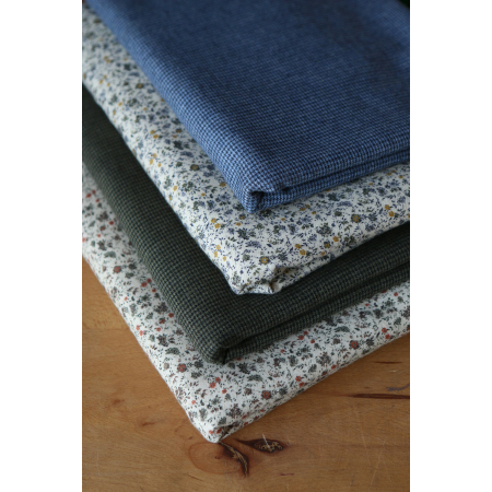 Coco - Coton gratté doux tissage mini pied de poule (pied de puce) Bleu