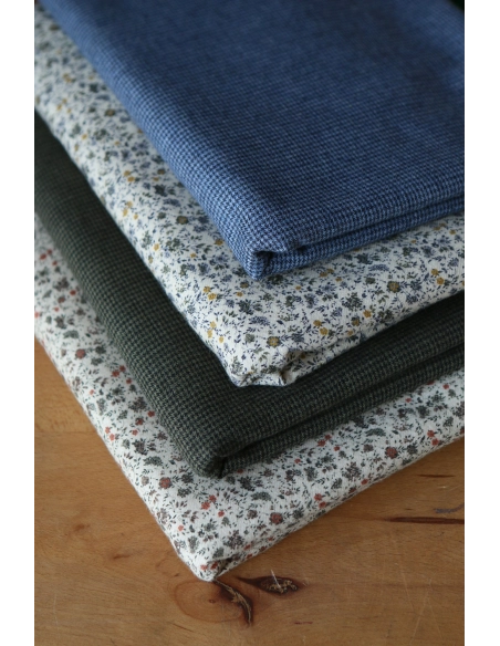 Coco - Coton gratté doux tissage mini pied de poule (pied de puce) Bleu