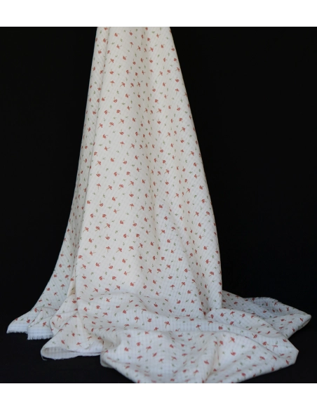 Mario - Seersucker / Coton gaufré doux fond écru champignons