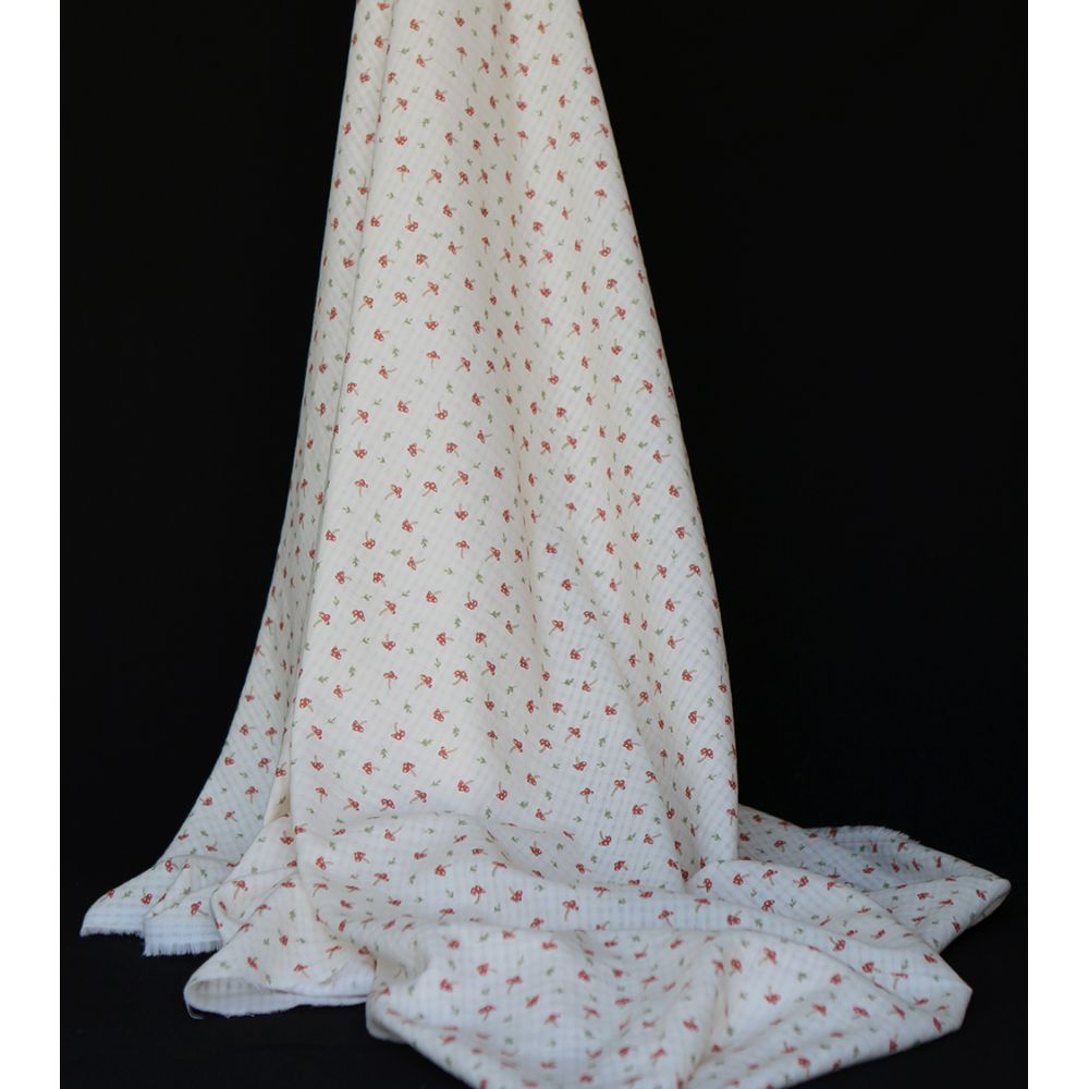 Mario - Seersucker / Coton gaufré doux fond écru champignons