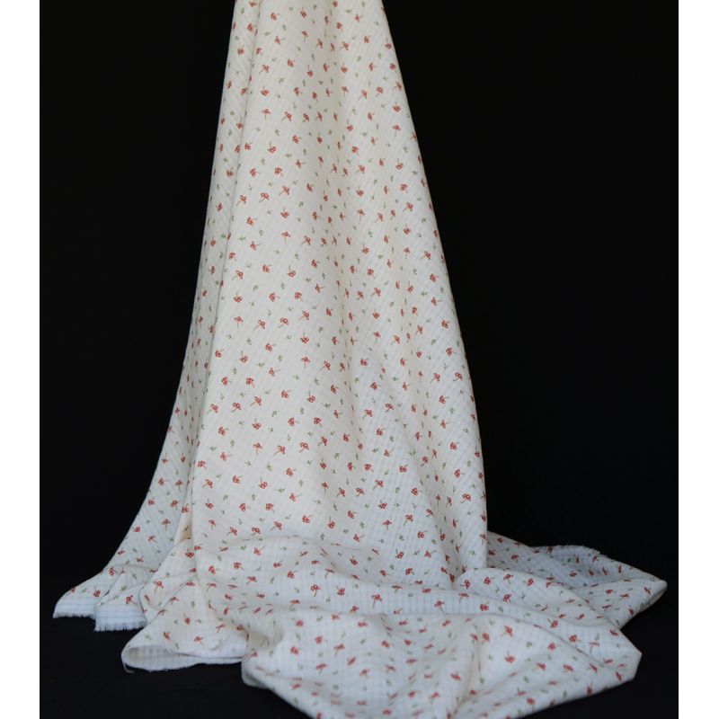 Mario - Seersucker / Coton gaufré doux fond écru champignons