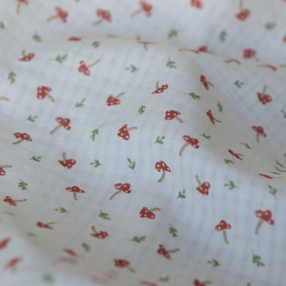 Mario - Seersucker / Coton gaufré doux fond écru champignons