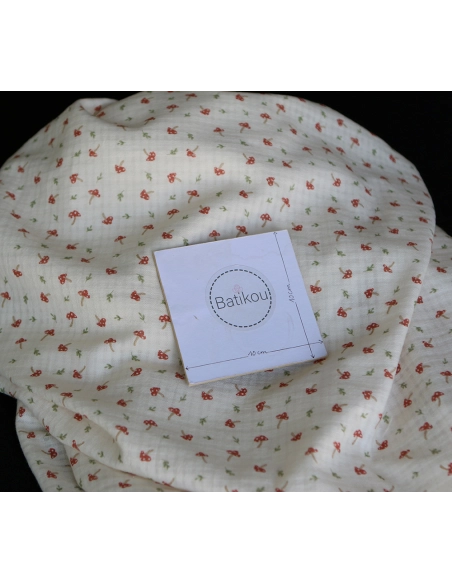 Mario - Seersucker / Coton gaufré doux fond écru champignons