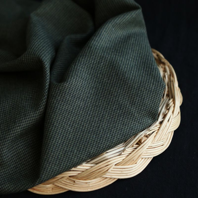 Coco - Coton gratté doux tissage mini pied de poule (pied de puce) Kaki