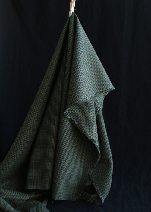 Coco - Coton gratté doux tissage mini pied de poule (pied de puce) Kaki