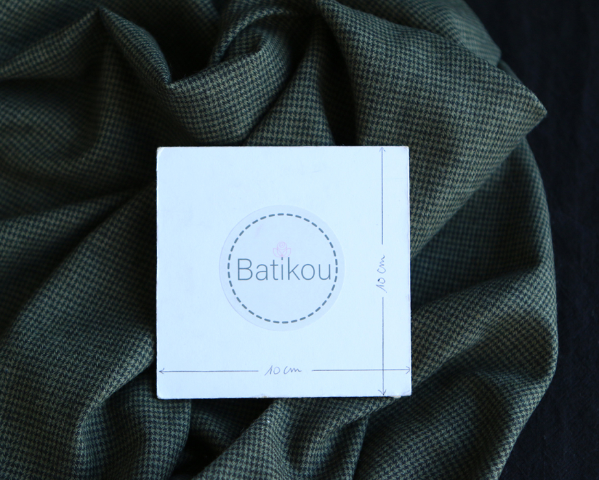 Coco - Coton gratté doux tissage mini pied de poule (pied de puce) Kaki