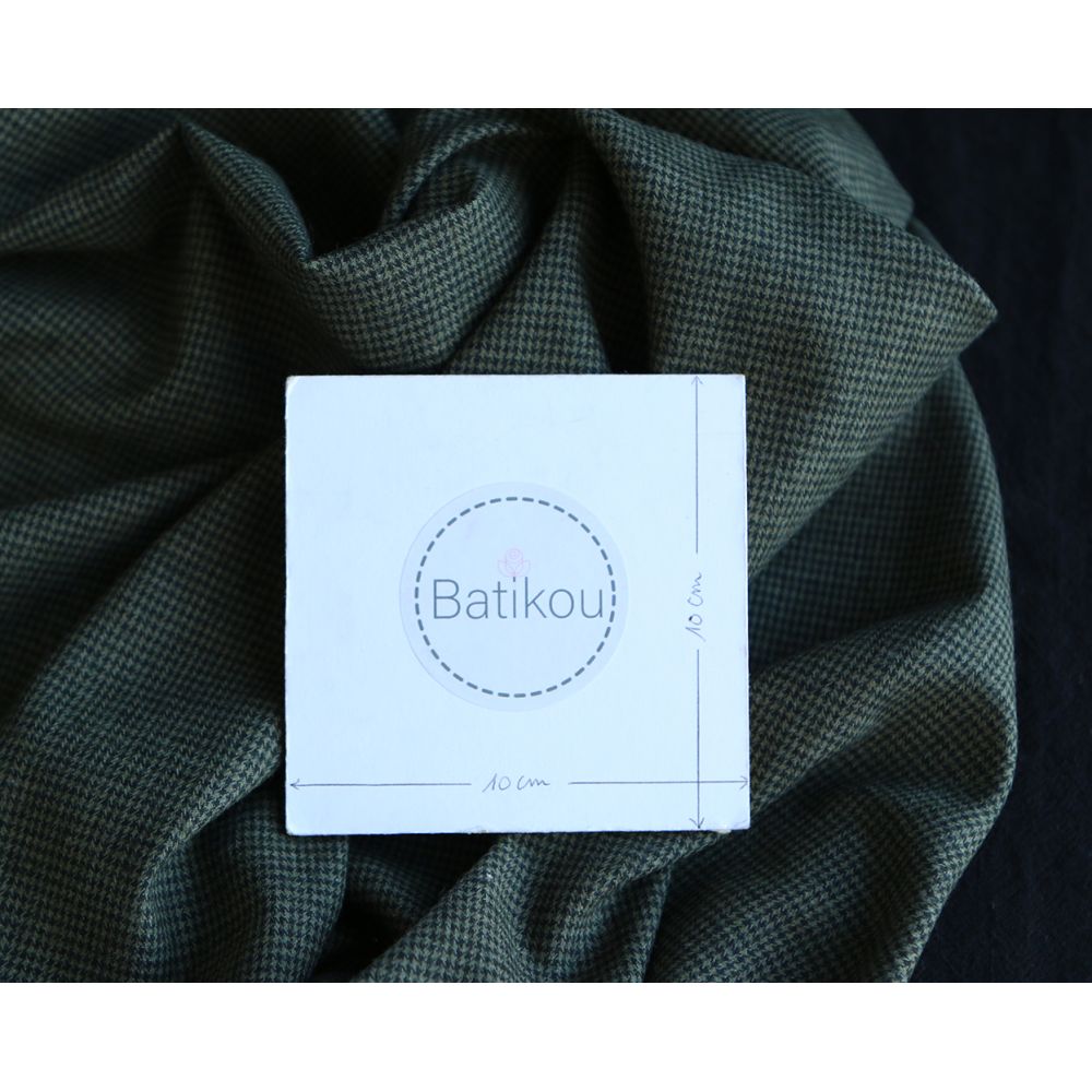 Coco - Coton gratté doux tissage mini pied de poule (pied de puce) Kaki