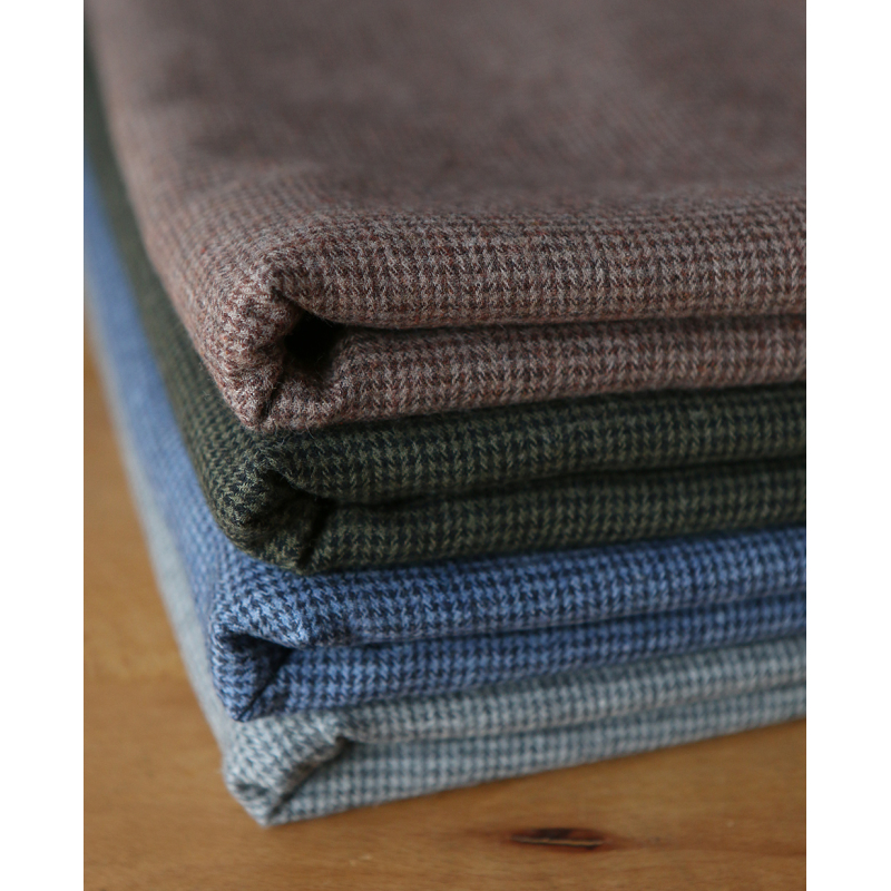 Coco - Coton gratté doux tissage mini pied de poule (pied de puce) Kaki