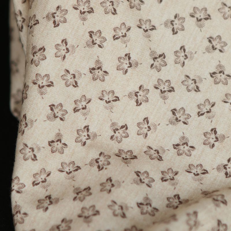 Domitille - Coton gratté doux imprimé fleuri marron fond crème
