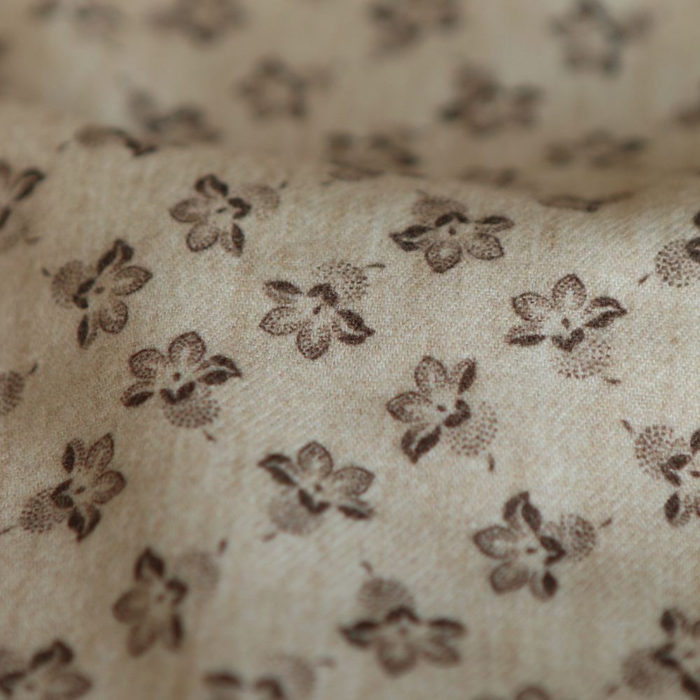 Domitille - Coton gratté doux imprimé fleuri marron fond crème