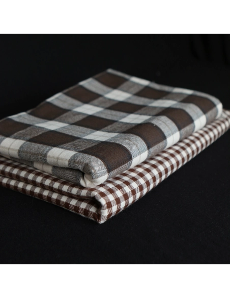 Gary - Coton gratté organique tissage vichy marron