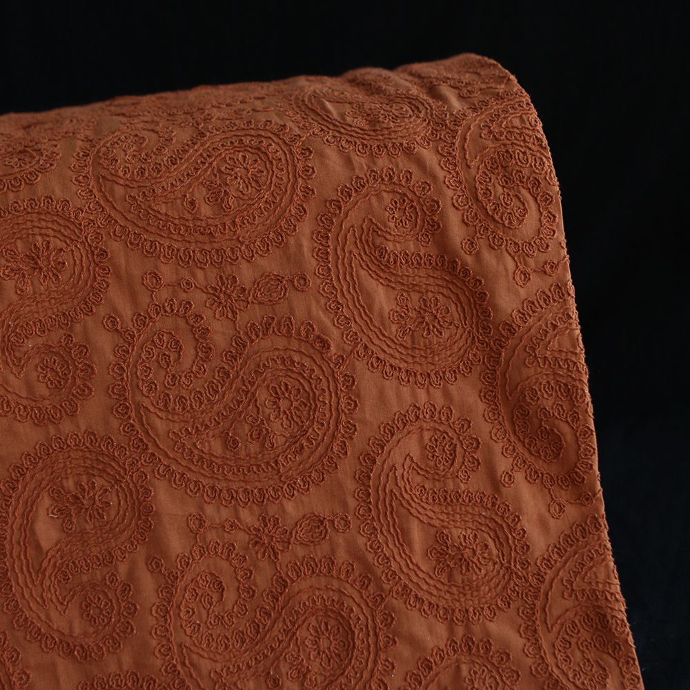 Amanda - Voile de coton brodé coloris roux caramel