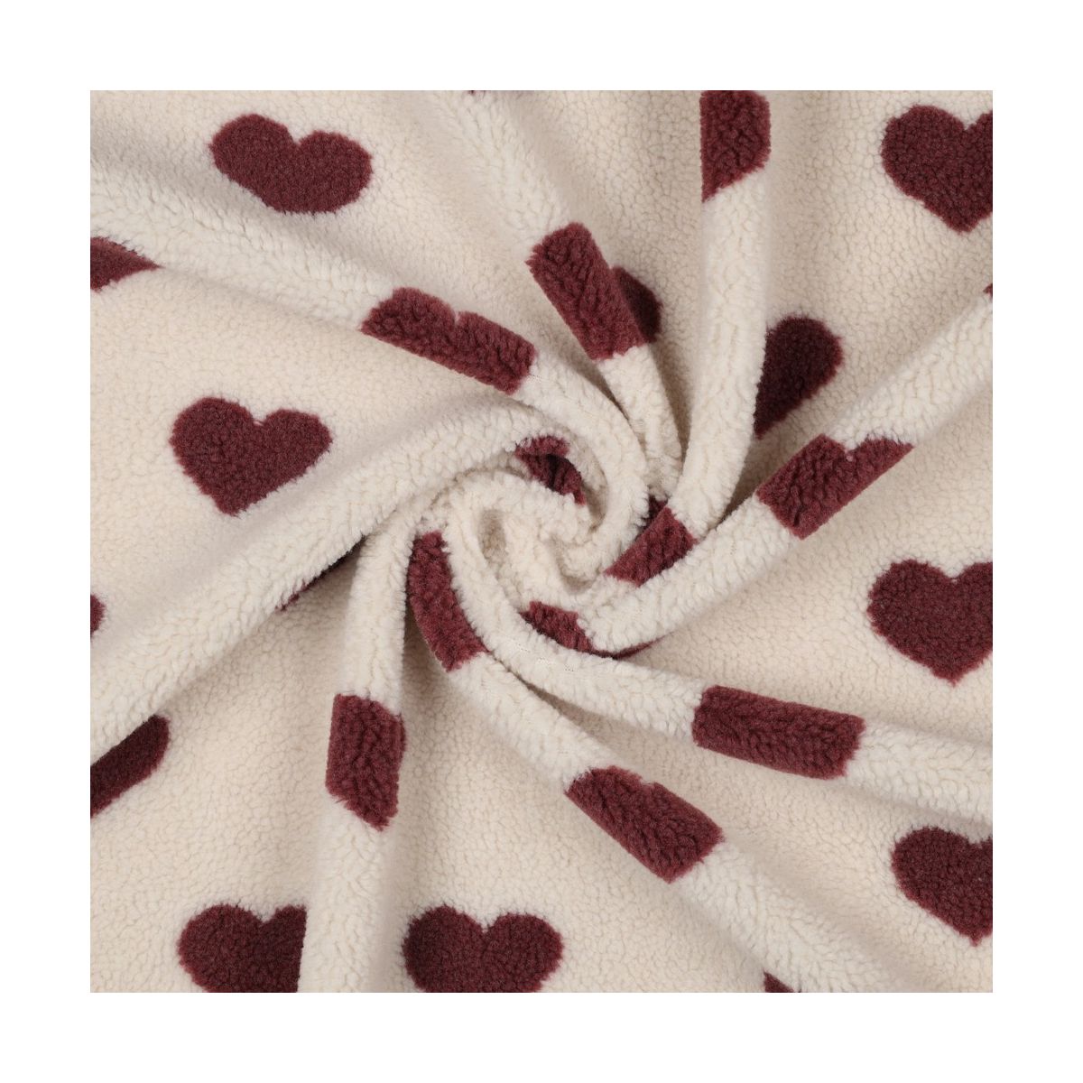 Teddy / moumoute bouclé fond crème motif coeurs bordeaux Teddy / moumoute bouclé fond crème motif coeurs bordeaux