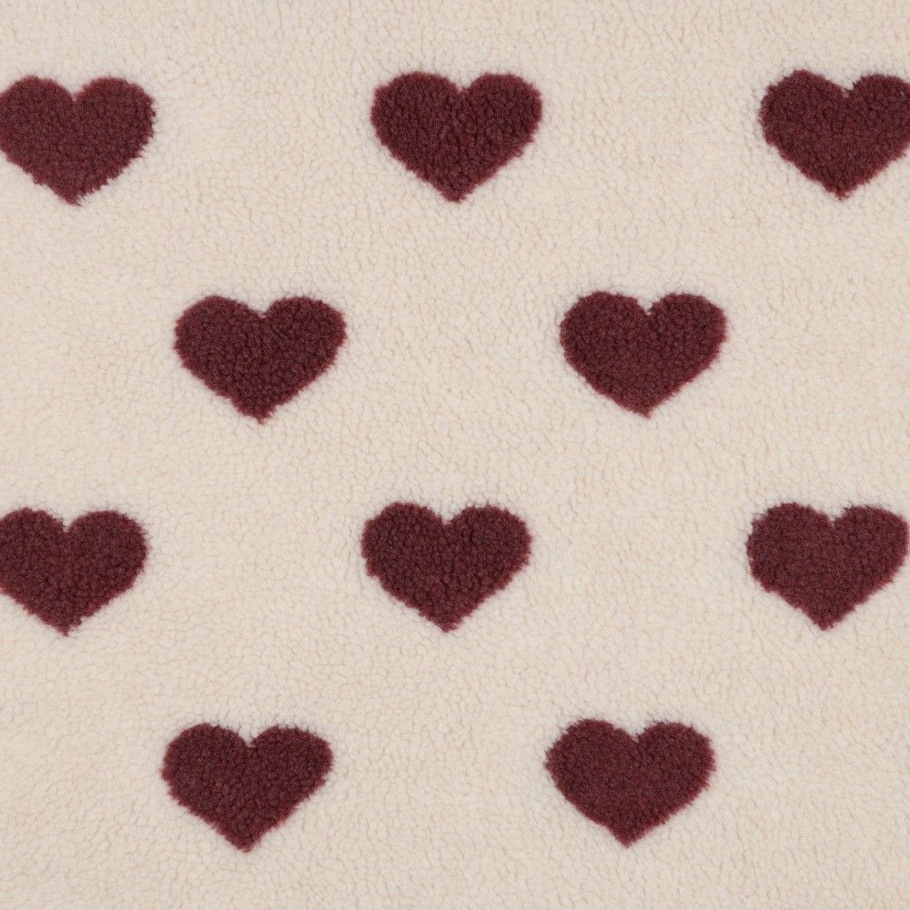 Teddy / moumoute bouclé fond crème motif coeurs bordeaux
