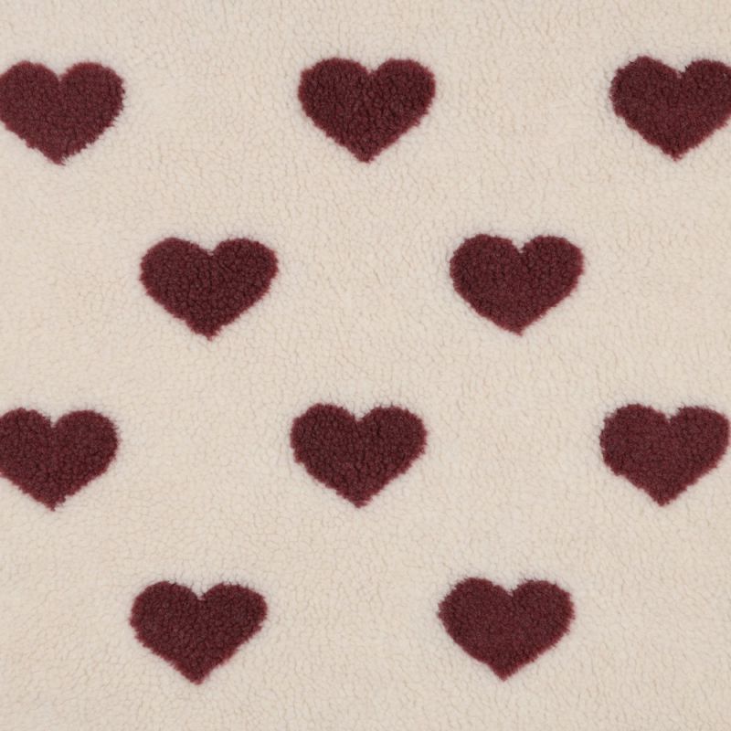 Teddy / moumoute bouclé fond crème motif coeurs bordeaux