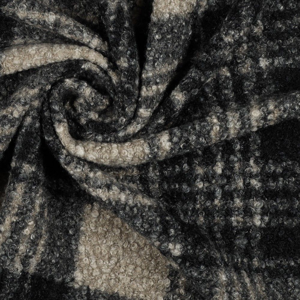 Teddy / moumoute bouclé motif gros quadrillage tartan anthracite