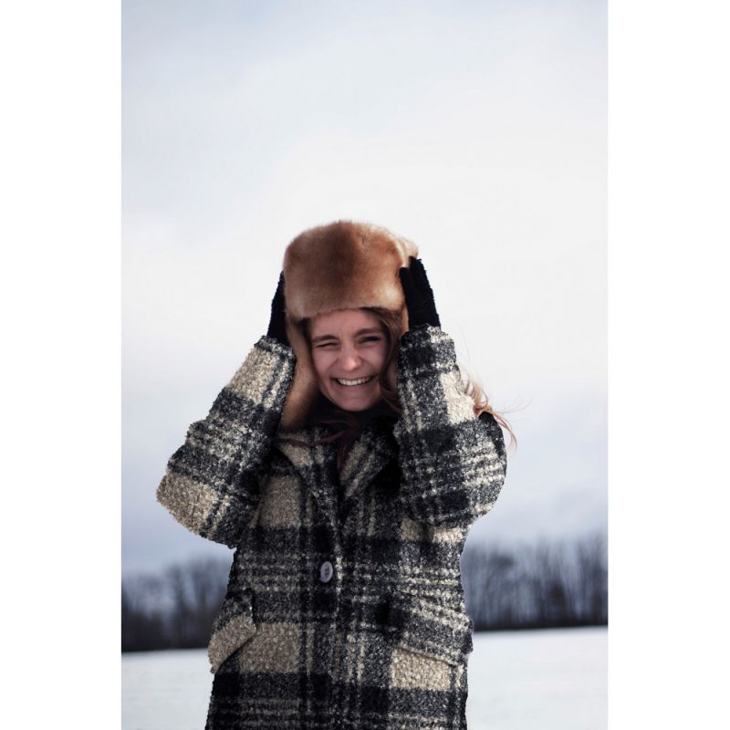 Teddy / moumoute bouclé motif gros quadrillage tartan anthracite