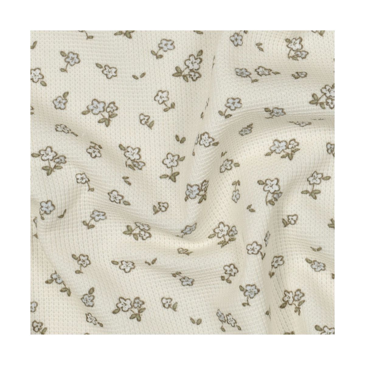 Jersey coton côtes fines à motif petit fleuri fond écru Jersey coton côtes fines à motif petit fleuri fond écru