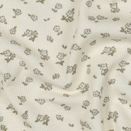 Jersey coton côtes fines à motif petit fleuri fond écru