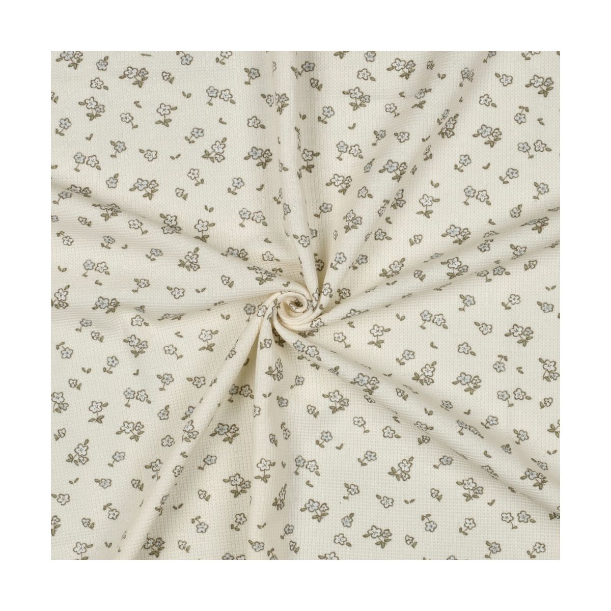 Jersey coton côtes fines à motif petit fleuri fond écru Jersey coton côtes fines à motif petit fleuri fond écru