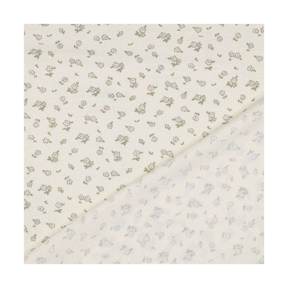 Jersey coton côtes fines à motif petit fleuri fond écru Jersey coton côtes fines à motif petit fleuri fond écru