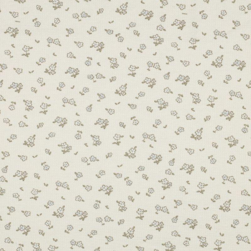 Jersey coton côtes fines à motif petit fleuri fond écru