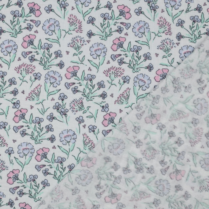 Double gaze de coton fleuri coloris pastel