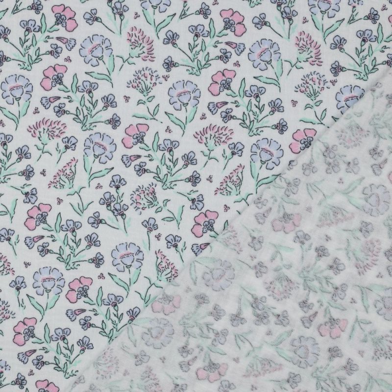Double gaze de coton fleuri coloris pastel