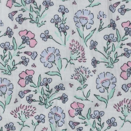Double gaze de coton fleuri coloris pastel Double gaze de coton fleuri coloris pastel