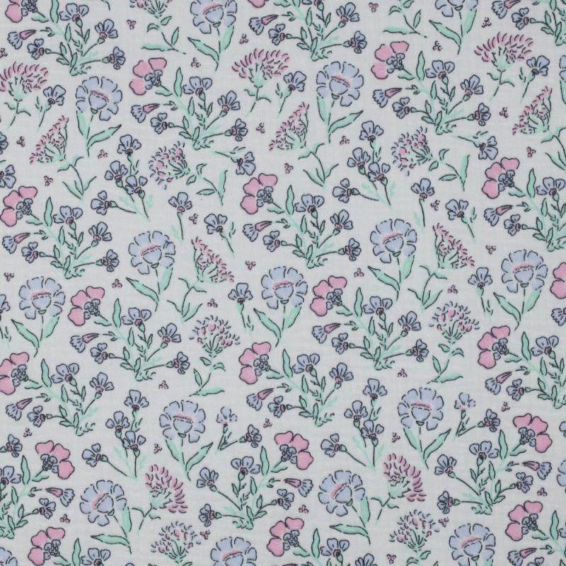 Double gaze de coton fleuri coloris pastel