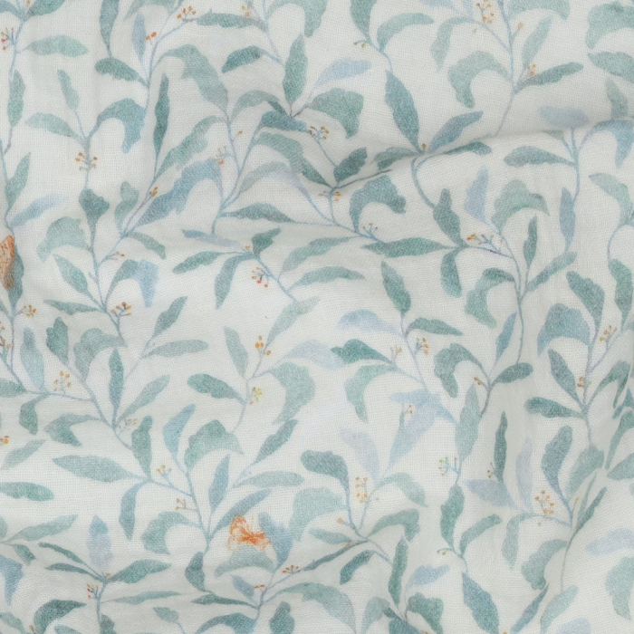 Double gaze de coton branchages et papillons discrets