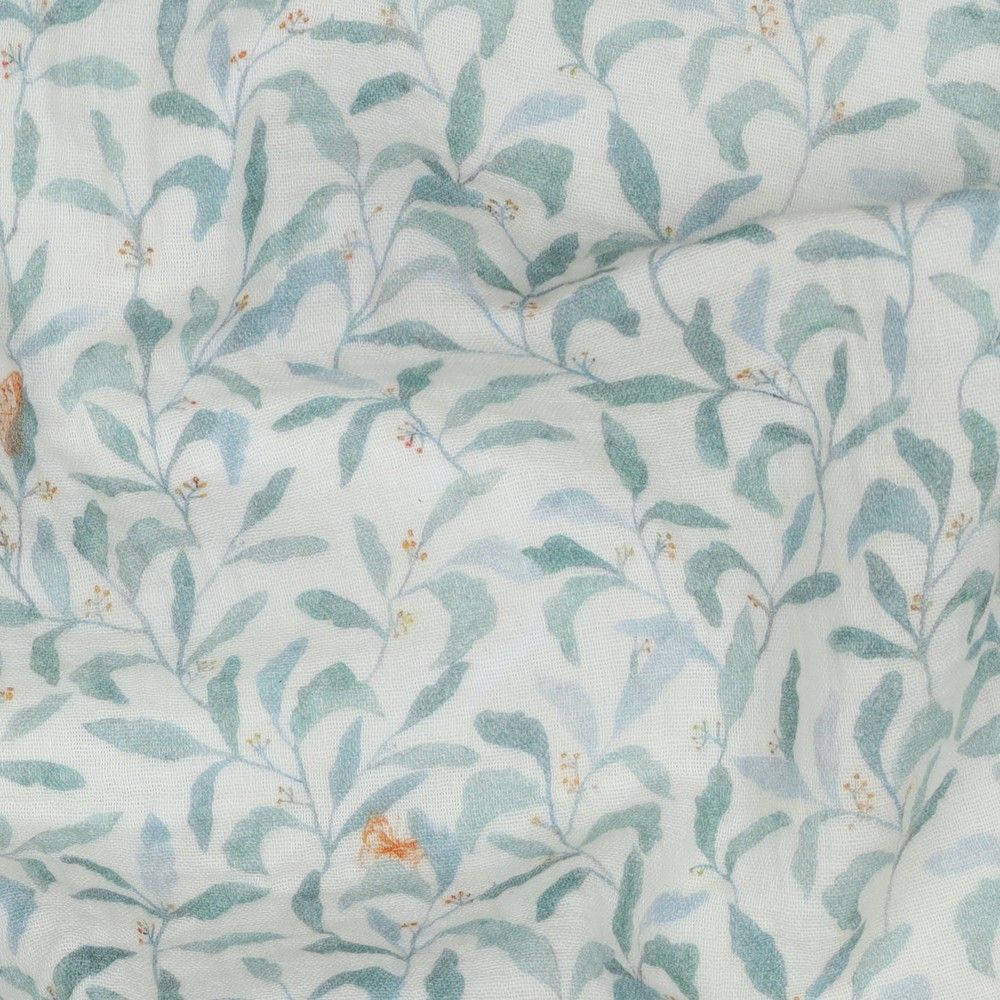 Double gaze de coton branchages et papillons discrets