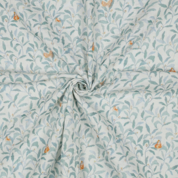 Double gaze de coton branchages et papillons discrets