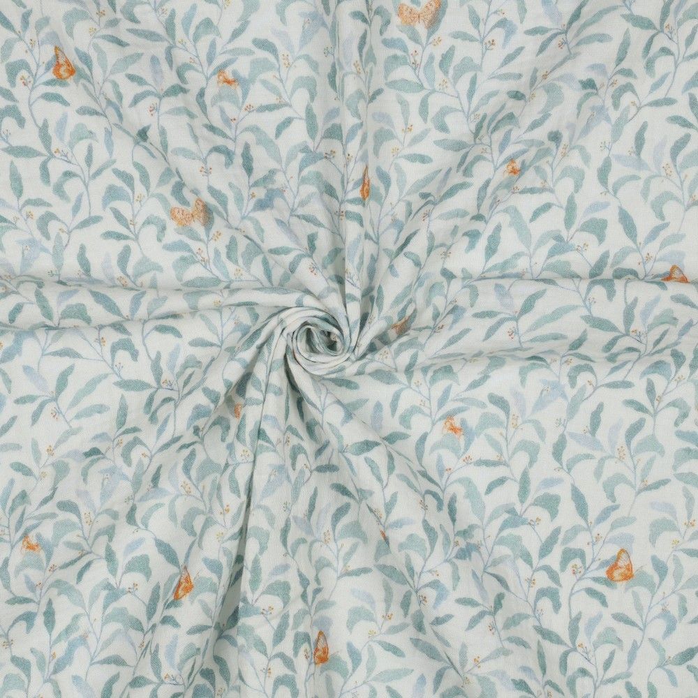 Double gaze de coton branchages et papillons discrets