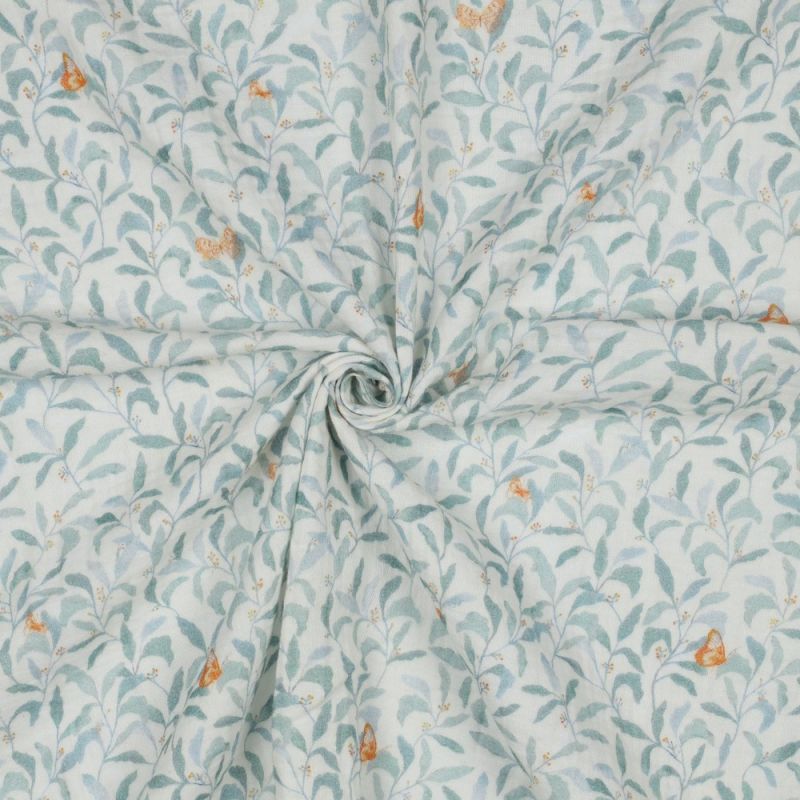 Double gaze de coton branchages et papillons discrets