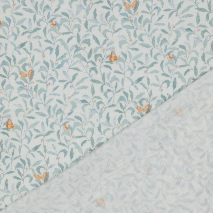 Double gaze de coton branchages et papillons discrets