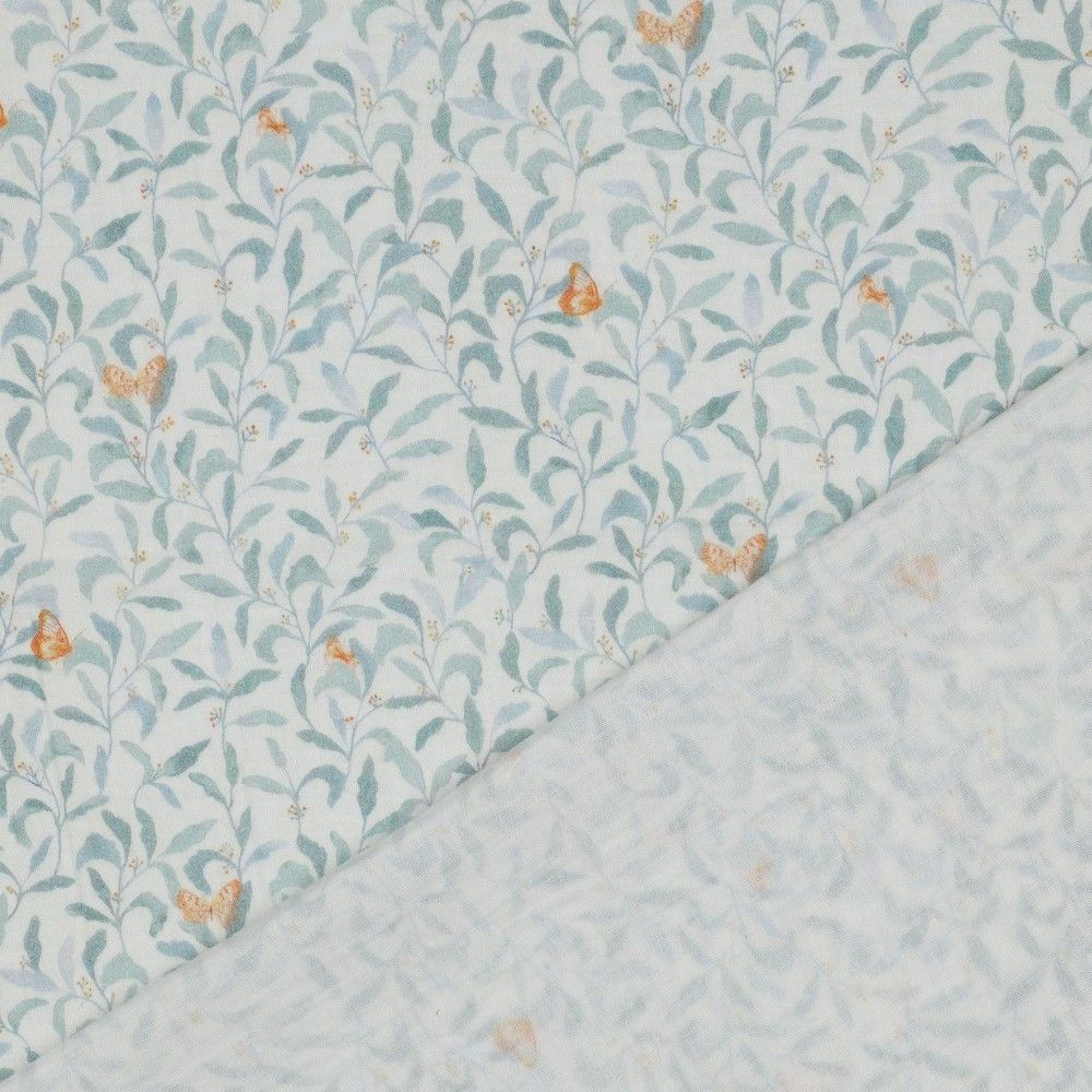 Double gaze de coton branchages et papillons discrets