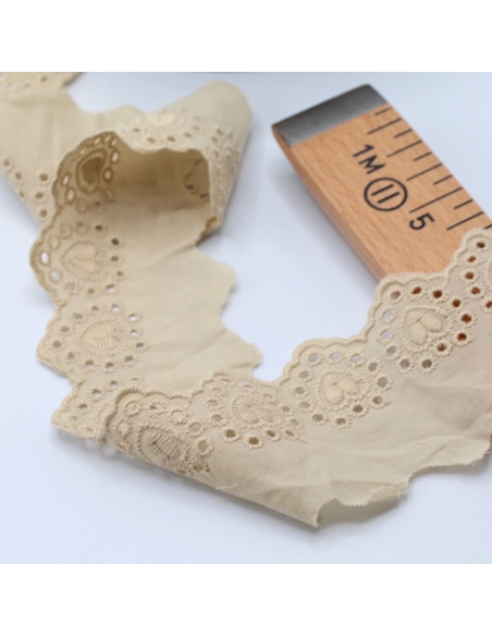 Galon coton broderie anglaise brodé grège 45mm x 1m
