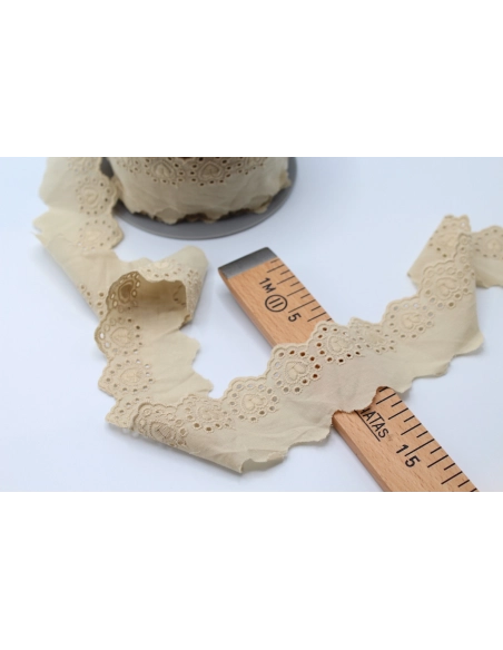 Galon coton broderie anglaise brodé grège 45mm x 1m