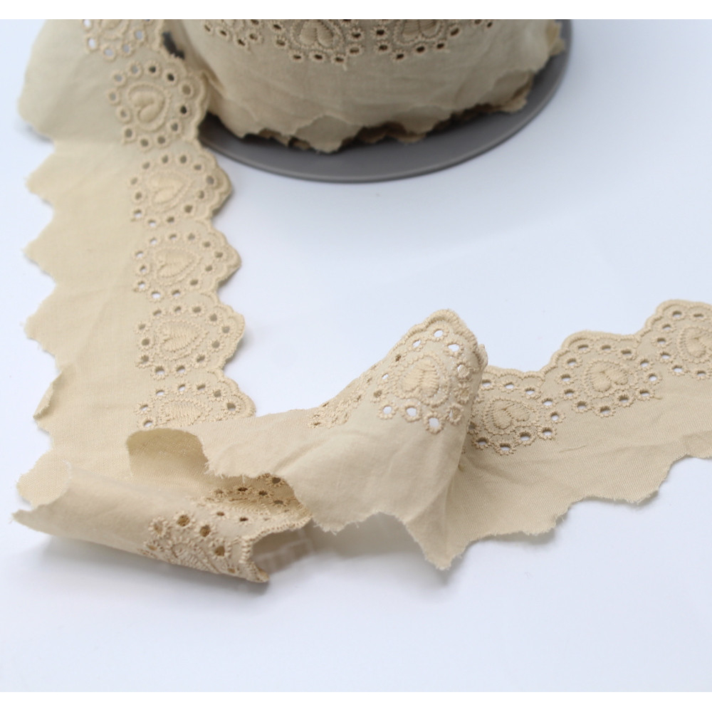 Galon coton broderie anglaise brodé grège 45mm x 1m