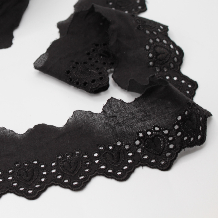 Galon coton broderie anglaise brodé noir 45mm x 1m