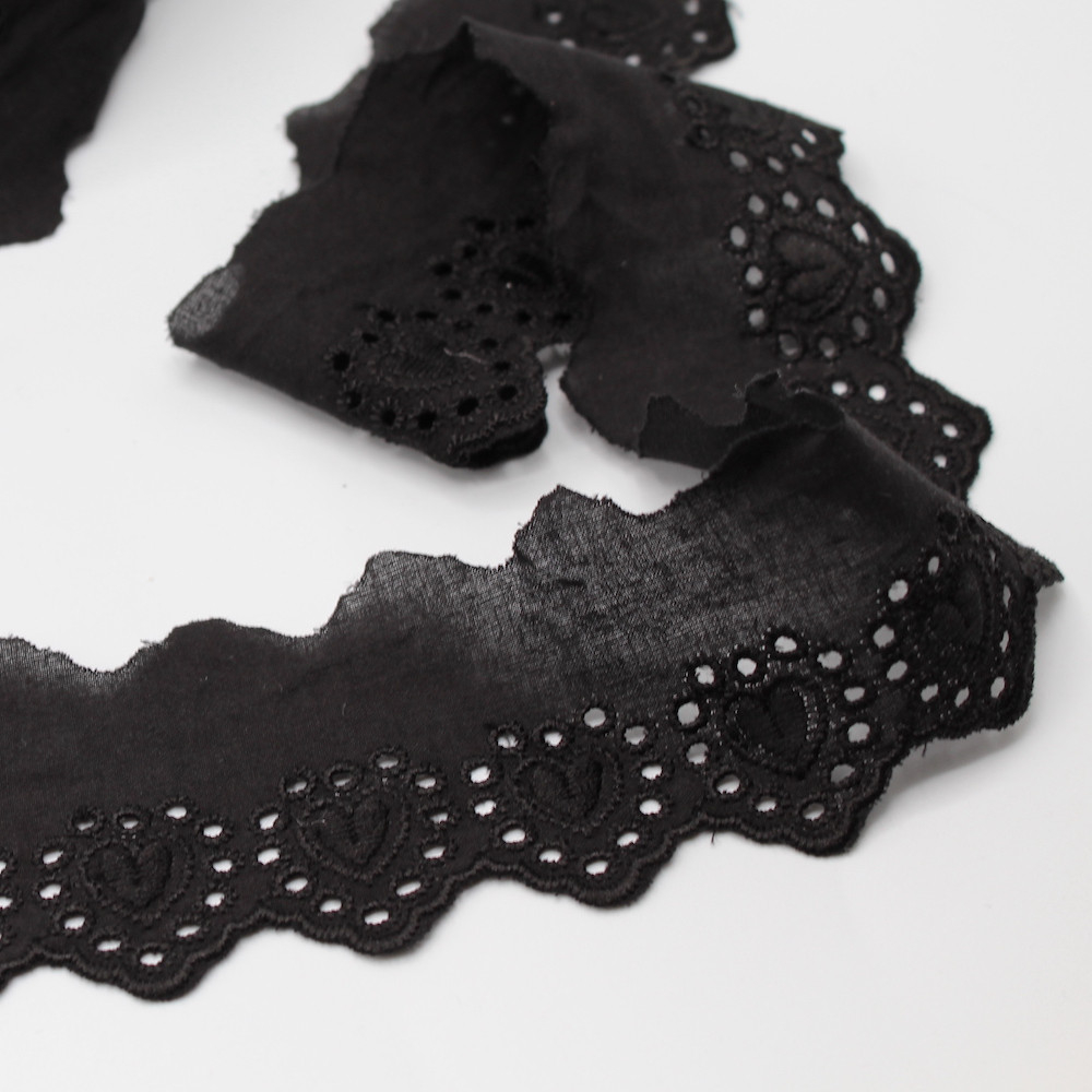 Galon coton broderie anglaise brodé noir 45mm x 1m