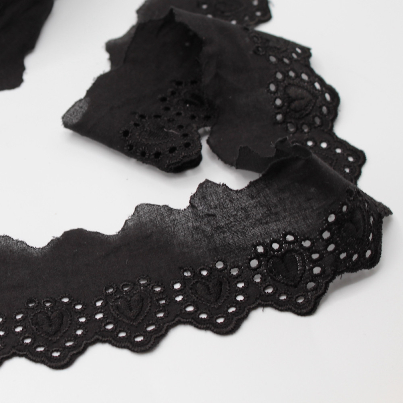 Galon coton broderie anglaise brodé noir 45mm x 1m