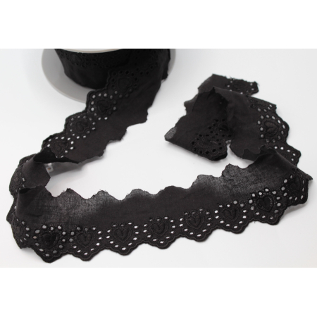 Galon coton broderie anglaise brodé noir 45mm x 1m Galon coton broderie anglaise brodé noir 45mm x 1m