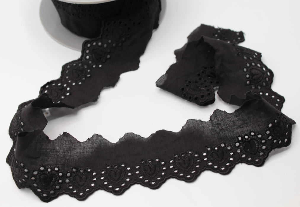 Galon coton broderie anglaise brodé noir 45mm x 1m