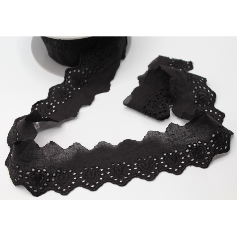 Galon coton broderie anglaise brodé noir 45mm x 1m