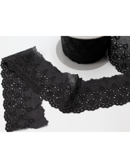Galon coton broderie anglaise brodé 75mm x 1m noir